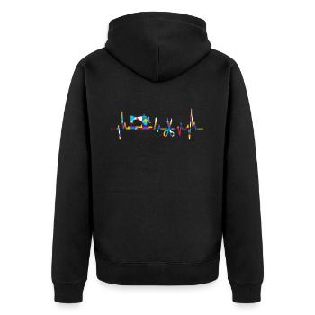 Quilt Knitting Crochet Sewing Machine Fabric - Unisex Premium Organic Zip Hoodie - black - Back - Nico (187cm)