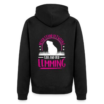 Lemming Vole Girl with Lemming - Unisex Premium Organic Zip Hoodie - black - Back - Nico (187cm)