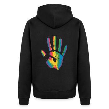 Bunte Hand Handabdruck für alle die Handabrücke - Unisex Premium Bio Zip Hoodie - Schwarz - Hinten - Nico (187cm)