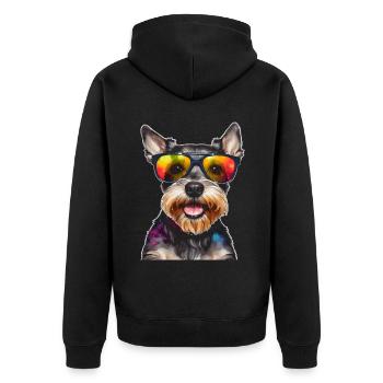 Zwergschnauzer Sonnenbrille Hund Lustig Tier Print - Unisex Premium Bio Zip Hoodie - Schwarz - Hinten - Nico (187cm)
