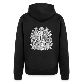 Golden Doodle Blumenbuchleser Floral Cottagecore - Unisex Premium Bio Zip Hoodie - Schwarz - Hinten - Nico (187cm)