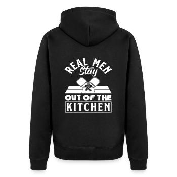 Echte Männer Bleiben Raus Aus Der Küche - Unisex Premium Bio Zip Hoodie - Schwarz - Hinten - Nico (187cm)