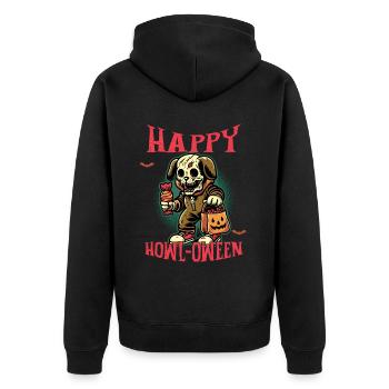 Happy Howl-Oween Lustiger Hunde Halloween Spruch - Unisex Premium Bio Zip Hoodie - Schwarz - Hinten - Nico (187cm)