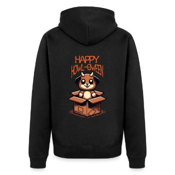 Happy Howl-Oween Lustiger Hunde Halloween Spruch - Unisex Premium Bio Zip Hoodie - Schwarz - Hinten - Nico (187cm)