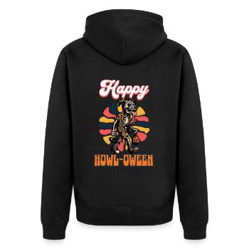 Happy Howl Oween Lustiger Hunde Halloween Spruch - Unisex Premium Bio Zip Hoodie - Schwarz - Hinten - Nico (187cm)