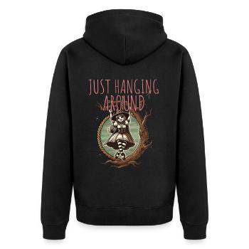 Just Hanging Around Lustiger Halloween Spruch - Unisex Premium Bio Zip Hoodie - Schwarz - Hinten - Nico (187cm)