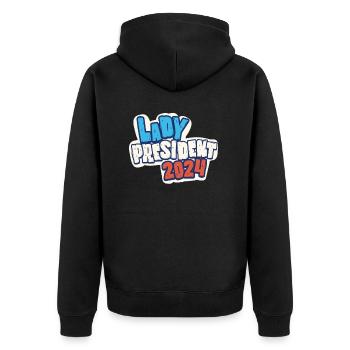 Lady President 2024: Stand With Kamala Harris - Unisex Premium Bio Zip Hoodie - Schwarz - Hinten - Nico (187cm)