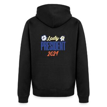 Lady President 2024: Kamala Harris for Democracy - Unisex Premium Bio Zip Hoodie - Schwarz - Hinten - Nico (187cm)
