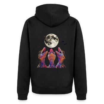 Kammgecko Eidechse Heulender Mond - Unisex Premium Bio Zip Hoodie - Schwarz - Hinten - Nico (187cm)