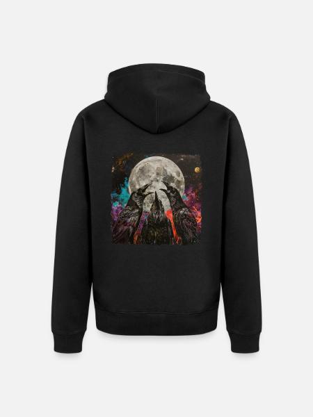 Crow Raven Howling Moon - Unisex Premium Organic Zip Hoodie - black