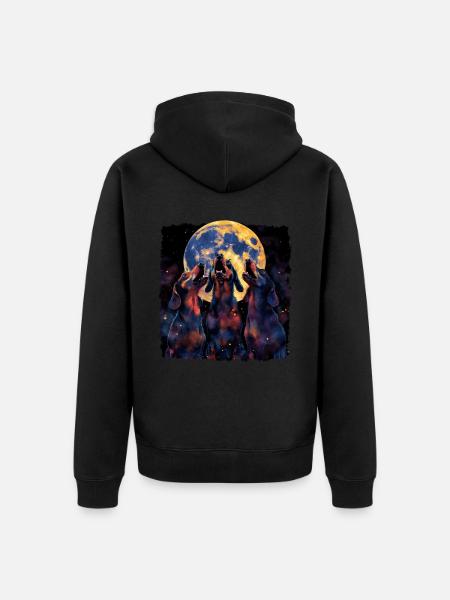 Dackel Hund Heulender Mond - Unisex Premium Bio Zip Hoodie - Schwarz