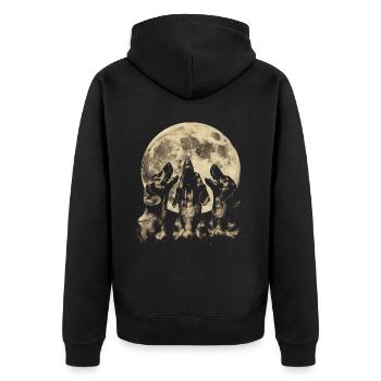 Dackel Hund Heulender Mond - Unisex Premium Bio Zip Hoodie - Schwarz - Hinten - Nico (187cm)