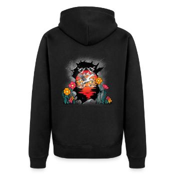 Mouettes Mouette Coucher de soleil Fleur Maritime - Veste à capuche bio Premium Unisexe - noir - Dos - Nico (187cm)