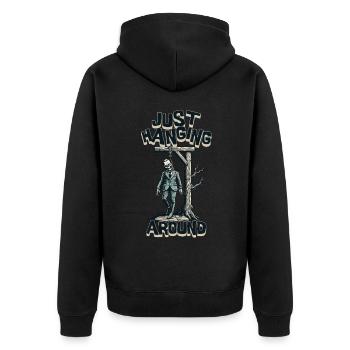Lustiger Halloween Zombie Spruch Sarkastisch - Unisex Premium Bio Zip Hoodie - Schwarz - Hinten - Nico (187cm)