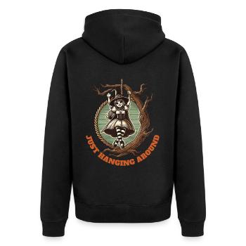 Just Hanging Around Lustiger Halloween Spruch - Unisex Premium Bio Zip Hoodie - Schwarz - Hinten - Nico (187cm)