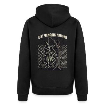 Just Hanging Around Halloween Hexen Spruch - Unisex Premium Bio Zip Hoodie - Schwarz - Hinten - Nico (187cm)