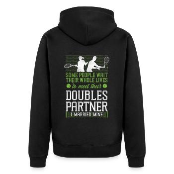 Funny Tennis Player Racket Husband - Unisex Premium Organic Zip Hoodie - black - Back - Nico (187cm)