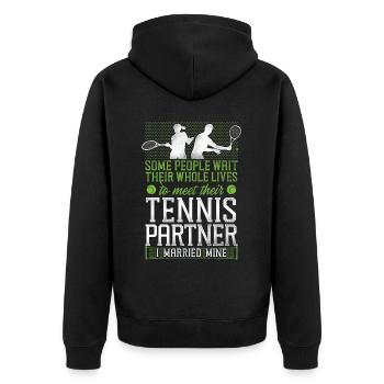 Funny Tennis Player Racket Husband - Unisex Premium Organic Zip Hoodie - black - Back - Nico (187cm)