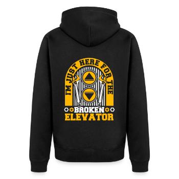 Just Here For The Broken Elevator Repair Elevator - Unisex Premium Organic Zip Hoodie - black - Back - Nico (187cm)