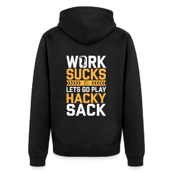 Hacky Sack - Unisex Premium Bio Zip Hoodie - Schwarz - Hinten - Nico (187cm)