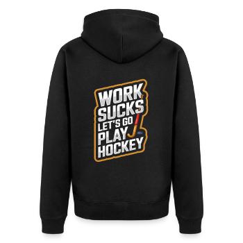Feldhockey - Unisex Premium Bio Zip Hoodie - Schwarz - Hinten - Nico (187cm)