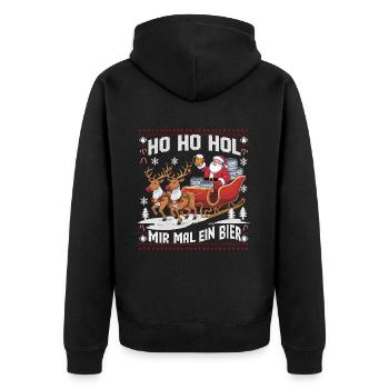 Bier Ugly Christmas Weihnachten Xmas Santa Claus - Unisex Premium Bio Zip Hoodie - Schwarz - Hinten - Nico (187cm)