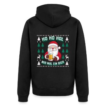 Bier Ugly Christmas Weihnachten Xmas Santa Claus - Unisex Premium Bio Zip Hoodie - Schwarz - Hinten - Nico (187cm)