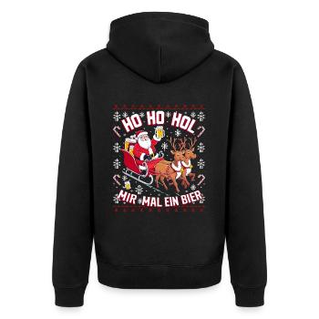 Bier Ugly Christmas Weihnachten Xmas Santa Claus - Unisex Premium Bio Zip Hoodie - Schwarz - Hinten - Nico (187cm)