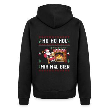 Bier Ugly Christmas Weihnachten Xmas Santa Claus - Unisex Premium Bio Zip Hoodie - Schwarz - Hinten - Nico (187cm)