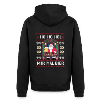 Bier Ugly Christmas Weihnachten Xmas Santa Claus - Unisex Premium Bio Zip Hoodie - Schwarz - Hinten - Nico (187cm)