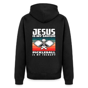 Jesus Ist Mein Erlöser Pickleball Ist Meine - Unisex Premium Bio Zip Hoodie - Schwarz - Hinten - Nico (187cm)