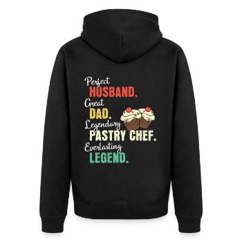Konditor Papa - Unisex Premium Bio Zip Hoodie - Schwarz - Hinten - Nico (187cm)