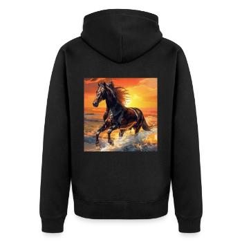 Pferd - Unisex Premium Bio Zip Hoodie - Schwarz - Hinten - Nico (187cm)