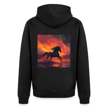 Pferd - Unisex Premium Bio Zip Hoodie - Schwarz - Hinten - Nico (187cm)