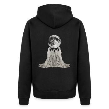 Ghost Halloween Spooky Howling Moon - Unisex Premium Organic Zip Hoodie - black - Back - Nico (187cm)