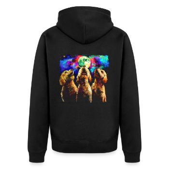 Golden Doodle Goldendoodle Hund Heulender Mond - Unisex Premium Bio Zip Hoodie - Schwarz - Hinten - Nico (187cm)