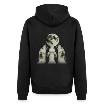 Deutsche Dogge Hund Heulender Mond - Unisex Premium Bio Zip Hoodie - Schwarz - Hinten - Nico (187cm)