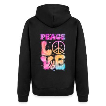 Groovy Tie Dye Friedens Liebeszeichen Retro Hippie - Unisex Premium Bio Zip Hoodie - Schwarz - Hinten - Nico (187cm)