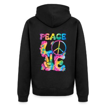 Groovy Tie Dye Friedens Liebeszeichen Retro Hippie - Unisex Premium Bio Zip Hoodie - Schwarz - Hinten - Nico (187cm)
