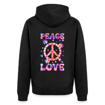 Groovy Tie Dye Friedens Liebeszeichen Retro Hippie - Unisex Premium Bio Zip Hoodie - Schwarz - Hinten - Nico (187cm)