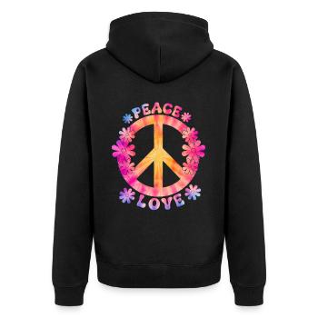 Groovy Tie Dye Friedens Liebeszeichen Retro Hippie - Unisex Premium Bio Zip Hoodie - Schwarz - Hinten - Nico (187cm)