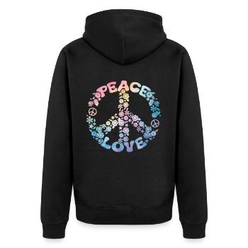 Groovy Tie Dye Friedens Liebeszeichen Retro Hippie - Unisex Premium Bio Zip Hoodie - Schwarz - Hinten - Nico (187cm)