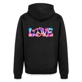 Groovy Tie Dye Friedens Liebeszeichen Retro Hippie - Unisex Premium Bio Zip Hoodie - Schwarz - Hinten - Nico (187cm)