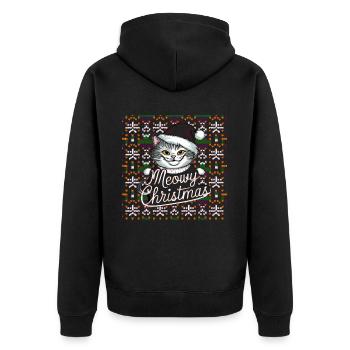 Katze Cat Ugly Christmas Weihnachten Xmas Santa - Unisex Premium Organic Zip Hoodie - black - Back - Nico (187cm)