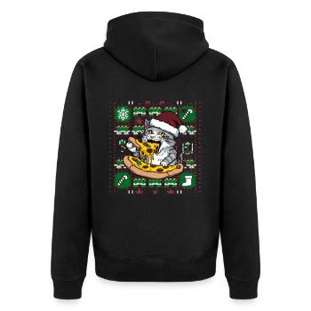 Katze Cat Ugly Christmas Weihnachten Xmas Santa - Unisex Premium Organic Zip Hoodie - black - Back - Nico (187cm)