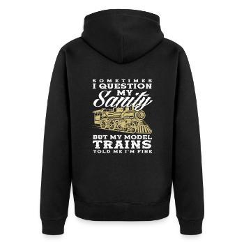 Manchmal Hinterfrage Ich Meine Vernunft Modellzüge - Unisex Premium Bio Zip Hoodie - Schwarz - Hinten - Nico (187cm)