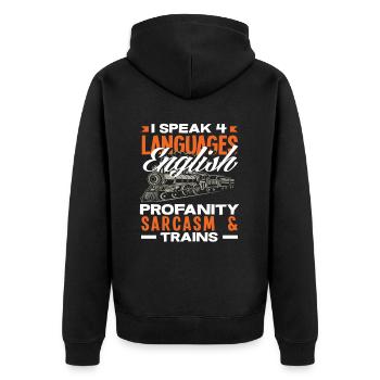 Ich Spreche 4 Sprachen: Englisch, Fluchen, - Unisex Premium Bio Zip Hoodie - Schwarz - Hinten - Nico (187cm)