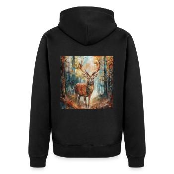Reh - Unisex Premium Bio Zip Hoodie - Schwarz - Hinten - Nico (187cm)