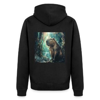 Wasserschwein - Unisex Premium Bio Zip Hoodie - Schwarz - Hinten - Nico (187cm)