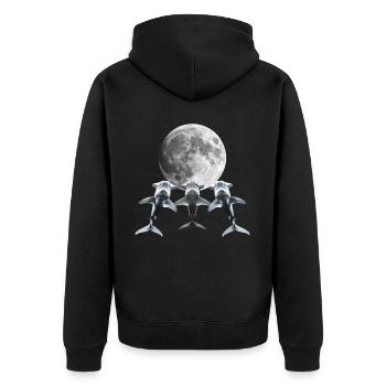 Hammerhai Meerestier Heulender Mond - Unisex Premium Bio Zip Hoodie - Schwarz - Hinten - Nico (187cm)